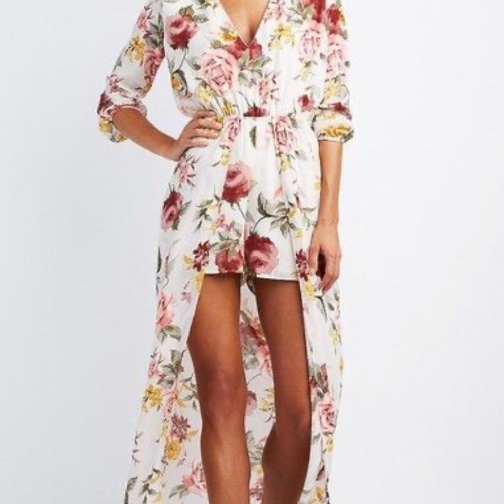 Floral Romper shorts with Maxi skirt size small